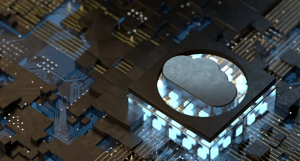 An image of a circuit board with a cloud on it.